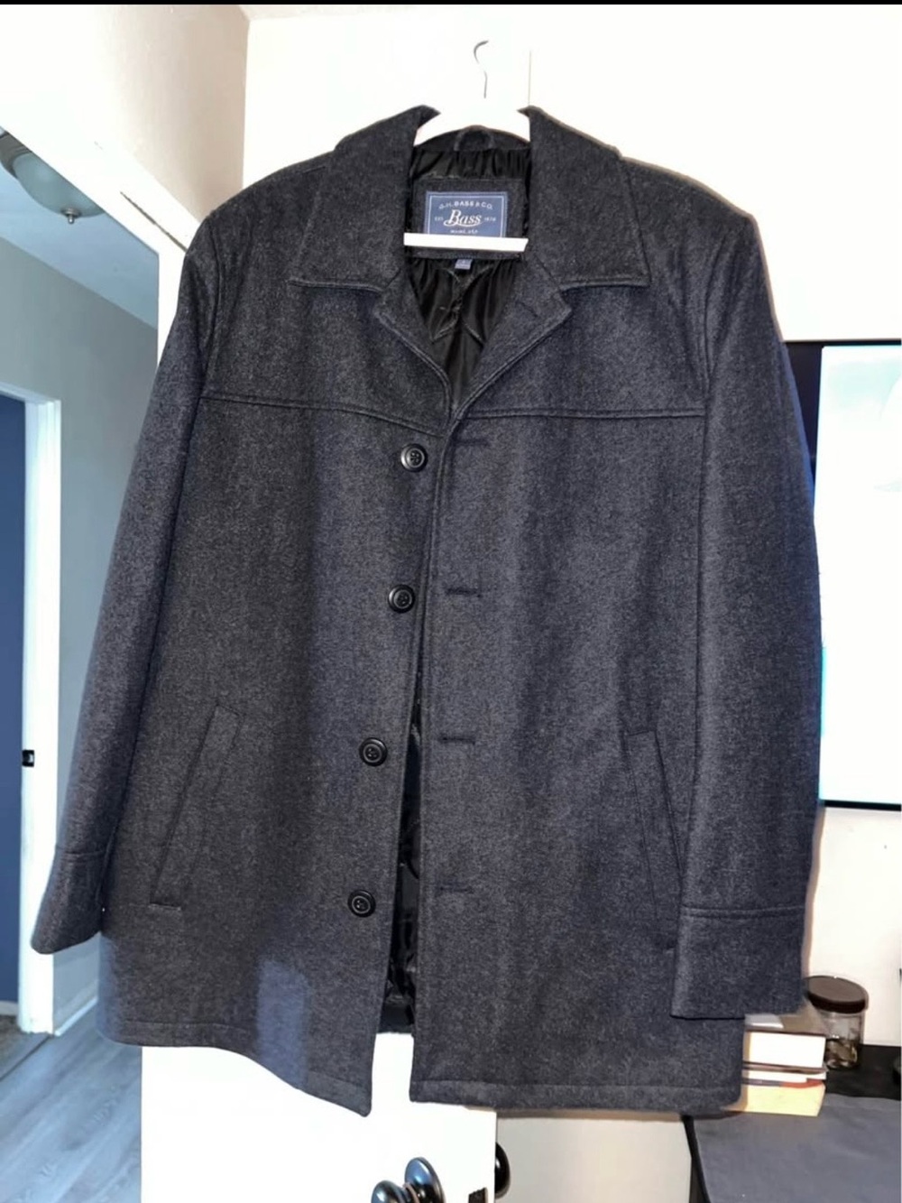 Bass Men's Charcoal Gray Wool Pea Coat